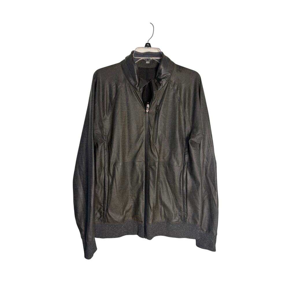 Black Coated Zip Up Bomber Jacket Stand Collar Size M Medium